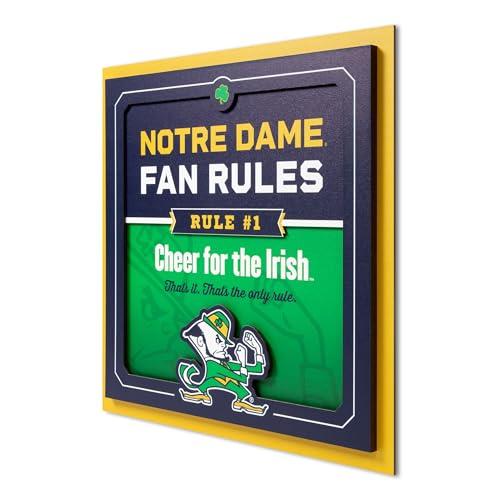 YouTheFan Officially-licensed NCAA Notre Dame Fighting Irish Fan Rules Wall Art, multiple layers, humorous team artwork sports fan motto, showcases funny rules, indoor decor