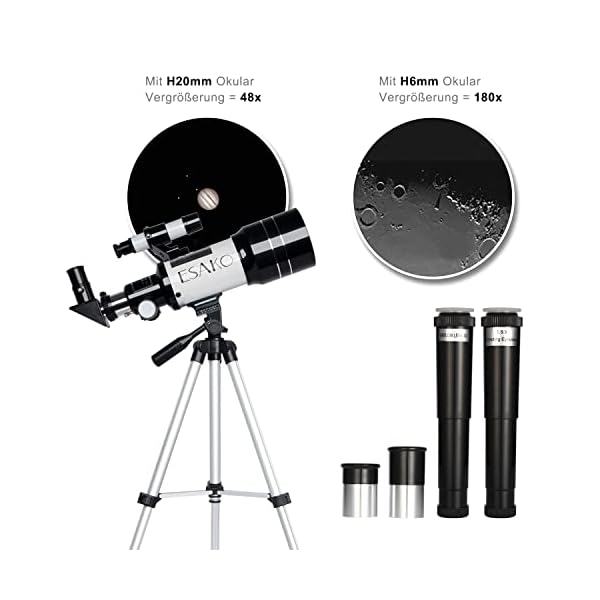 ESAKO Teleskop für Kinder & Einsteiger, 70mm Blende Tragbares Teleskop Astronomisches Linsenteleskop mit 3 Okulare… – Bild 3