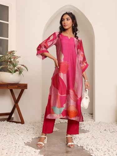Image of Varanga Women Printed Straight Kurta Pant Set |Chanderi Silk | Summer Wear | Soft, Lightweight & Breathable | Casual Wear
