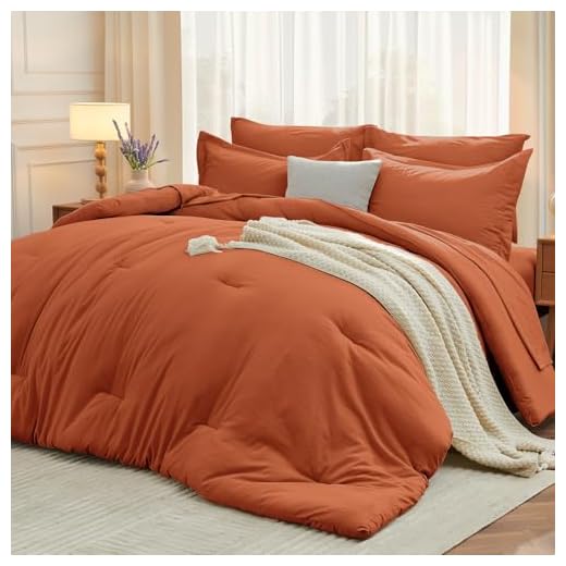 MUXHOMO Conjunto de edredom Queen, 7 peças, cama macia em uma bolsa, tamanho Queen, todas as estações, lençol de cima, lençol com elástico, fronhas e fronhas, laranja queimado