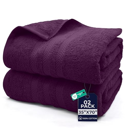 Image of DAN River 2 Pack Bath Sheets Extra Large 35x70, Large Bath Towels for Adults, XL Oversized Heavy Duty Towel Set, 600 GSM 100% Ring Spun Cotton, Soft Quick Dry, Purple Passion