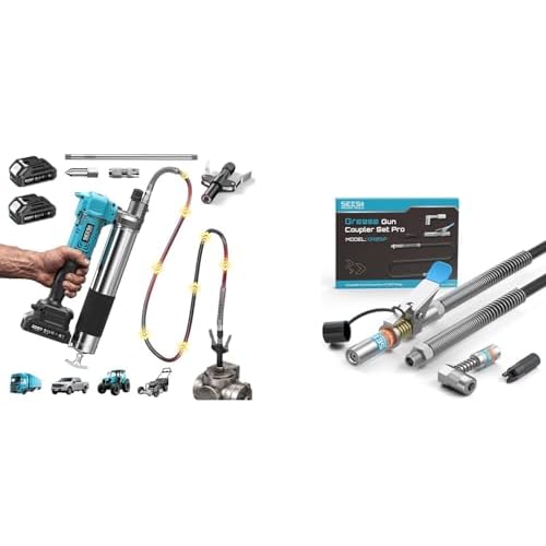 Seesii Electric Cordless Battery Grease Gun + Grease Gun Accessory Kit GR05P