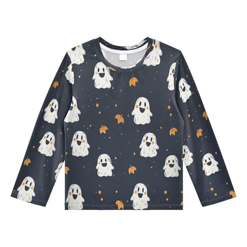 Cute Ghostly Pattern Boys Rash Guard Long Sleeve UPF 50+ Boys Swim Shirt Quick Dry Shirt for 3-12 Years