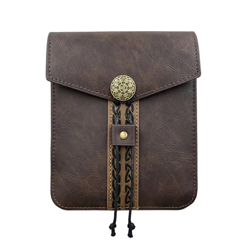 YJZQ Pochette carré Vintage Sac Ceinture Médiéval en Faux Cuir Bourse Scandinave Sac Banane Porte-dés pour Costume Médiéval Halloween