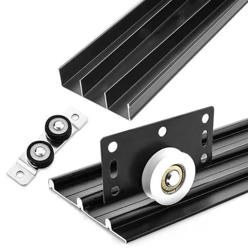 Kit de quincaillerie pour porte coulissante triple rail réglable, système à 3 panneaux, rails en aluminium durable, montage encastré pour portes d'armoire...