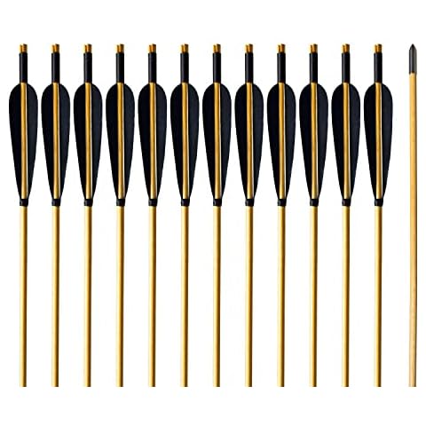 ARCHERY SHARLY Archery Wooden Arrows 5" Natural Turkey Feather Fletching for Recurve Compound Long Bow Targeting Practice Shooting(12Pack) Cover