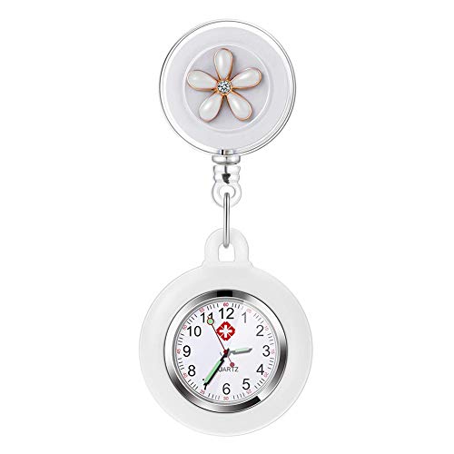 Montre d'infirmière à quartz rétractable avec fermoir en silicone, Blanc Cover