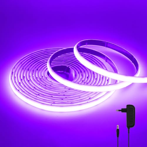 Wisada 12V COB LED Neón Tira [1m,Violeta]，IP68 Estanco Flexible，Tira LED FCOB recortable CRI90+，Iluminación Decorativa Hogar/Tienda