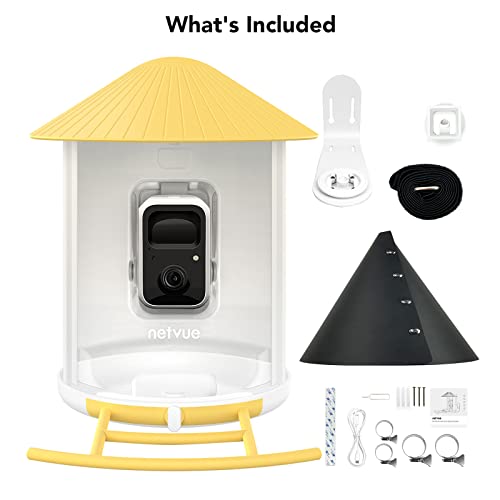 Netvue Birdfy Lite- Smart Bird Feeder Camera, Bird Watching Camera Auto Capture Birds & Motion Detection, Bird House Camera, Gift For Bird Lover (Yellow) #TOP7