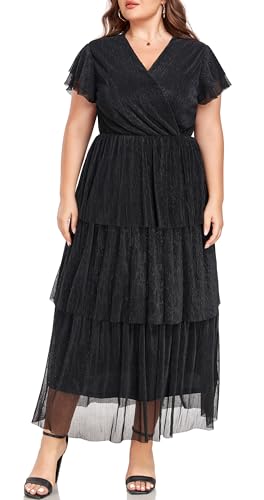 Carrdc Plus Size Maxi Dress for Curvy Women Short Sleeve Tiered Cocktail Dress2