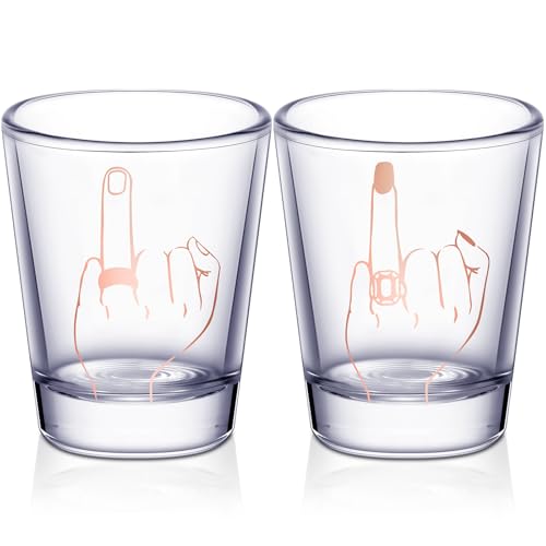 Image of Mimorou Bride and Groom Glasses 2 Pieces Ring Finger Wedding Funny Bride Wine Glass 2 oz Mr and Mrs Engagement Gifts Stemless for Newlyweds Couples (Rose Gold)