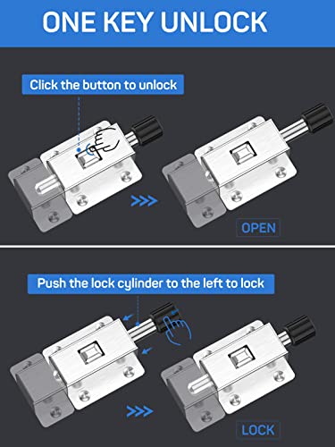 Spring Loaded Latch Pin, Door Barrel Bolt, 304 Stainless Steel Ring-Pull Spring Loaded Auto Sliding Door Lock Latch with Security Push Button for Bathroom, Outdoor, Window, Pet Gate (2, Silver)