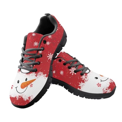 Coloranimal Christmas Snowmen Red Shoes for Women Running Walking Shoes Fashion Sneakers with Anti Skid Sole Christmas Design Slip On Athletic Sneakers Outdoor