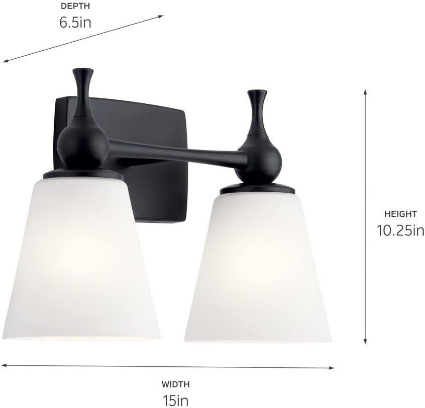 Kichler Cosabella 15 in 2-Light Bathroom Vanity Light Fixture with Satin Etched Cased Opal Glass Shades in Champagne Bronze for Over Mirror (15 in x 6.5 in x 10.25 in) 55091