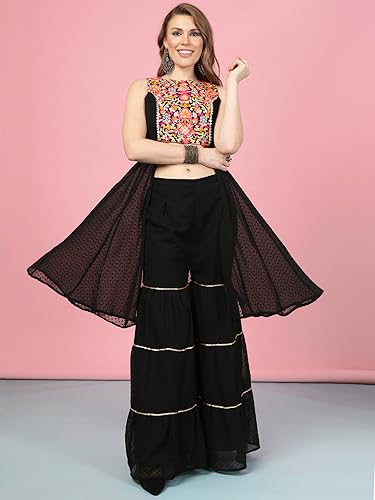 Image of A.T.U.N. (ALL THINGS UBER NICE) Womens Floral Printed Angrakha Pure Cotton Kurta with Palazzos & Dupatta Set | Traditional Ethnic Wear Clothing Set