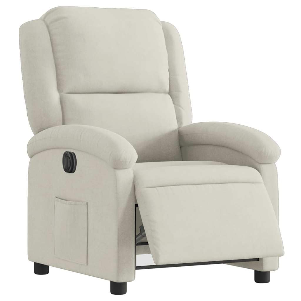 Poltrona relax elettrica in velluto color crema con poggiapiedi e schienale regolabile, comoda sedia imbottita per soggiorno, camera da letto, ufficio e salotto, con tasca laterale