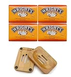 Wright's - Jabón tradicional de alquitrán de carbón, (125 g), paquete de 4 jaboneras de bambú natural (juego de 2)