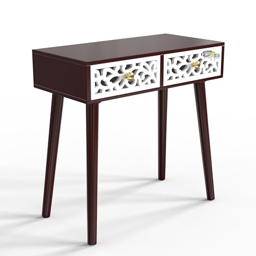 Image of Bed Side Engineered Wood Table With 2-Drawer Nightstand, Accent Or End Table With Storage With Carving Design (White)