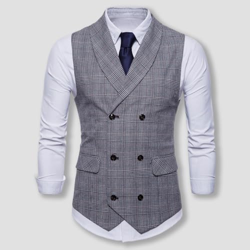 Mens Plaid Vest Double Breasted Fashion Lapel Slim Fit Formal Dress Vests Jacket Casual Business Waistcoat Tops2