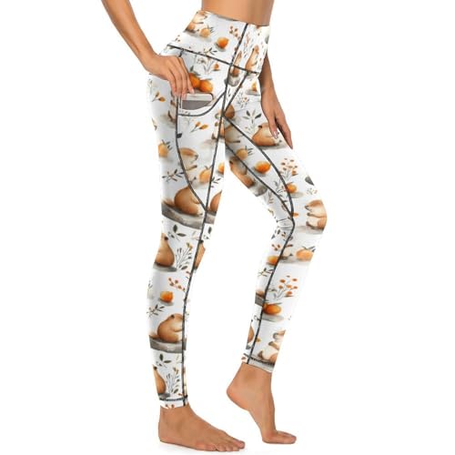 Legging cochon d'Inde imprimé floral orange taille haute poches