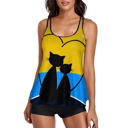 Ensembles bikini avec short de garçon et robe imprimée chat