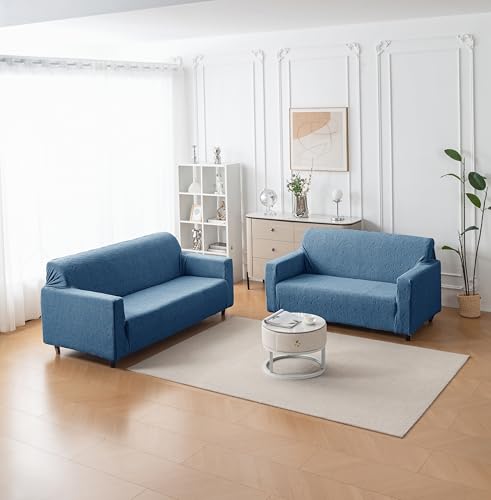 Image of House of Quirk Universal Jacquard Fabric Sofa Cover - Soft, Stretchable Couch Slipcover, Flexible Fit, Wrinkle-Resistant & Easy to Clean (Light Blue, Three Seater)