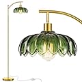 Gold Floor Lamp for Living Room,Unique Vintage Standing Tall Lamp,Mid Century Modern Floor Lamps Arc Green Glass Floor Lamps for Office Corner