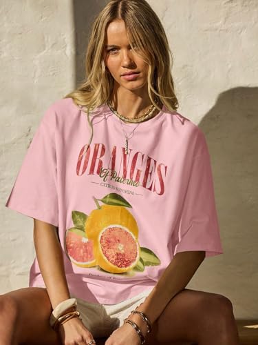 Image of SXV STYLE Women's Oversized Graphic T-Shirt, Oranges of Palermo Citrus Print, Short Sleeve, Cotton Blend
