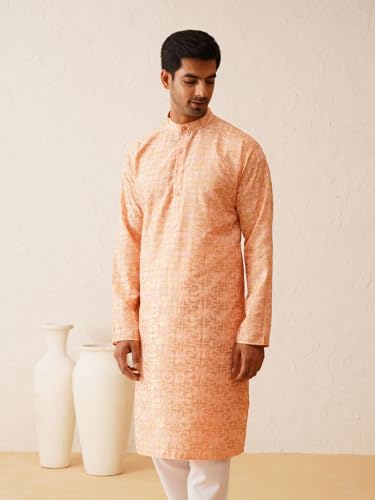 Image of SOJANYA (Since 1958 Men's Cotton Gold Embroidered Long Kurta