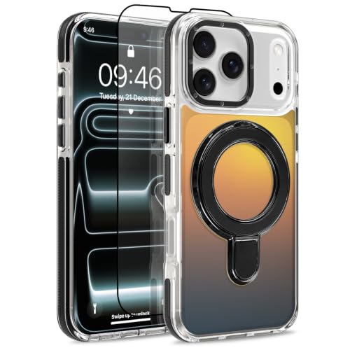 Image of Magnetic for iPhone 17 Pro Case with Stand [Compatible with Magsafe] [Cute Fashion Fluorescent Design] [1 Screen Protector] Slim Translucent Matte Case for iPhone 17 Pro 6.3 inch 2025, Black