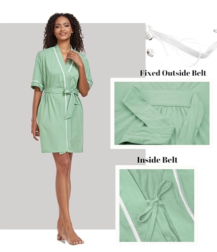 Image of ANLIQI Womens 100% Cotton Robes Lightweight Summer Short Sleeve Lady Bathrobe Knee Length Kimono Robe Sleepwear with Pockets