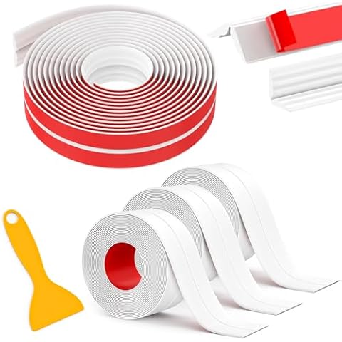 Fixmend Inside & Outside Corner Trim, 20Ft Peel and Stick Wall Moulding Trim and 3 Roll Self Adhesive Caulk Strip Waterproof Caulk Tape Cover