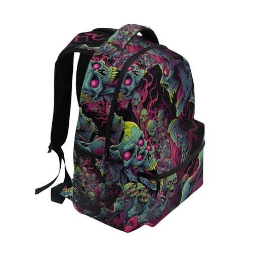 Backpack Zombie Skull Daypack Shoulder Bag Book Bag Lightweight Back Pack with Reflective Strip Travel Laptop Daypack 12 ×16.9 In2