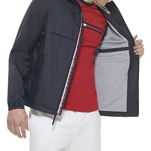 Image of Tommy Hilfiger Mens Stretch Hooded Zip-Front Raincoat