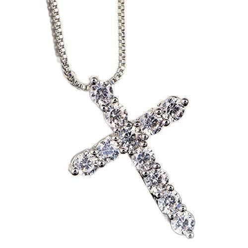 Collier en argent de haute joaillerie avec croix sertie de zircons cubiques 5A d'exception