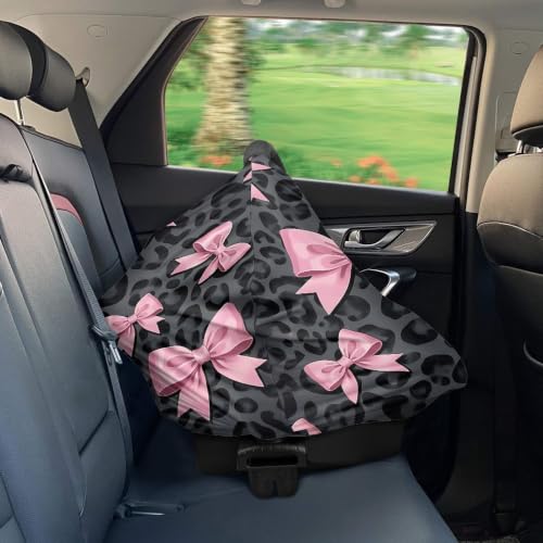 Image of Leopard Print Baby Car Seat Canopy, Bow Nursing Breastfeeding Cover