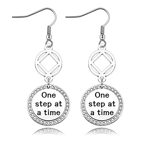 NA AA Earrings Sobriety Gift One Step at A Time Jewelry Recovery Jewelry Alcoholics Anonymous AA Gift Addiction Recovery Gift
