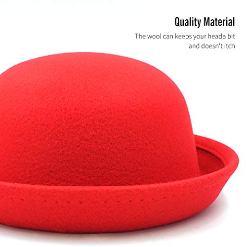 Lujuny Cute Kid Wool Bowler Hats - Trendy Derby Caps With Roll-Up Brim For Girls Boys (Classical Red) #TOP1