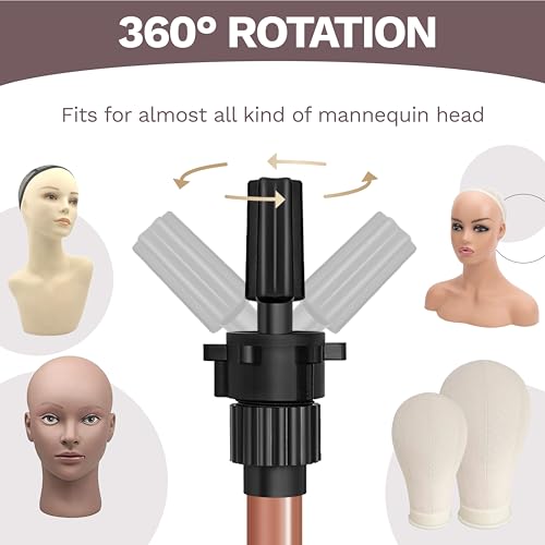 Wig-Stand-Tripod-55-Inch-Metal-Wig-Mannequin-Head-Tripod-Stand-For-Hairdressing-Training-Head-Adjustable-Wig-Tripod-Stand-with-Tool-Tray-Latte-Mannequin-Head-Not-Included