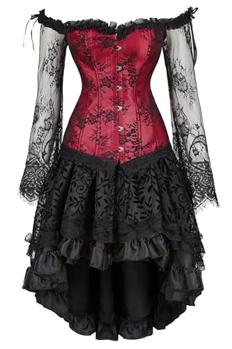 Zhitunemi Halloween Costumes Woman 2025: Corset Tops for Women Vampire Costume Women Dress - Medieval Corsets for Theme Party 8125Red+7056Black XS