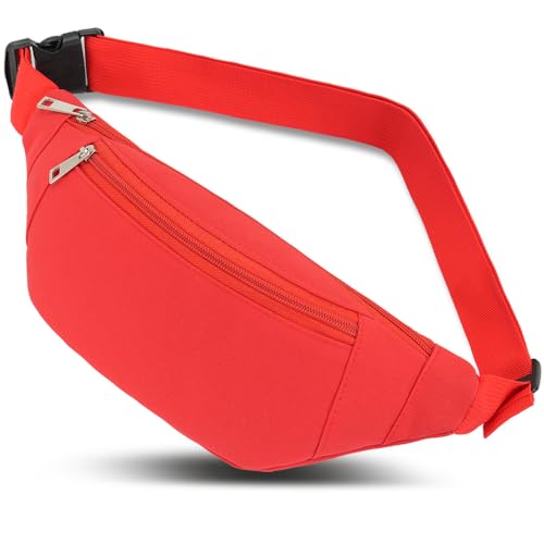 Bauchtasche Gürteltasche Hüfttasche für Herren Damen Wasserdicht Stylisch Nylon Unisex Bum Waist Fanny Pack für Outdoor Sport Reise Wandern Hundetraining (Rot)