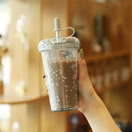 ストロー付きタンブラー 可愛いマグカップ タンブラー おしゃれ ドリンクカップ 蓋付き プラスチック製 キラキラ 星柄 320ml・420ml・520ml 女子向け水筒 耐熱耐冷 二重構造 広口 漏れ防止 子供用 家庭用 女の子 通学用 オフィス用 アウト