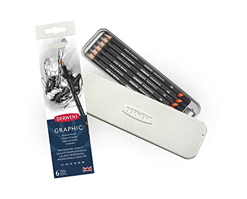 Derwent Graphic - Set de 6 Crayons Graphite avec Taille-Crayon Inclus, Qualité Professionnelle, 0700835