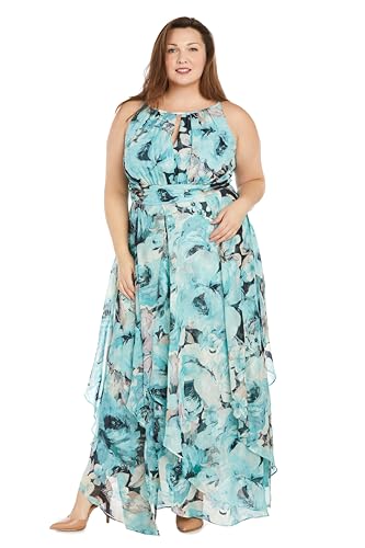 Image of R&M Richards Women's Elegant Halter Neck Floral Chiffon Maxi Dress | Sleeveless Flowy A-line Daytime Casual Style