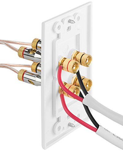 Fosmon Home Theater Wall Plate - Premium Quality Gold Plated Copper Banana Binding Post Coupler Type Wall Plate (White) (Two Speaker) #TOP4