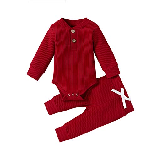 Image of One opening Toddler Baby Boy Girl Clothes Outfits Ribbed Long Sleeve Pullover Sweatshirts Pants Newborn Girl Outfit Set