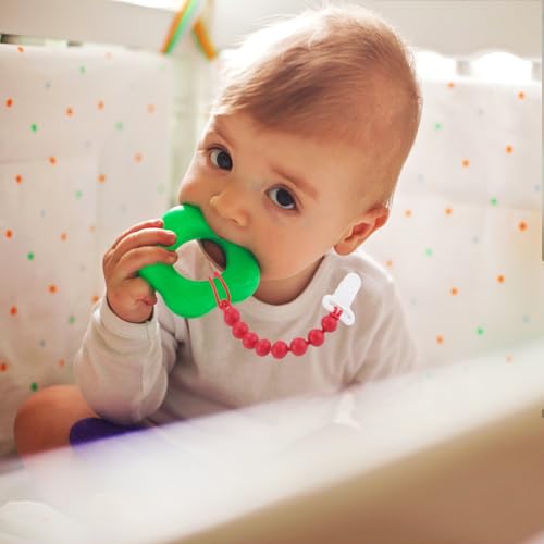 Image of 6-Pack Silicone Pacifier Clips for Babies, Safe Teething Beads, Rust-Free Holders, Baby Boy and Girl Essentials, Newborn Must-Have Accessories, BPA-Free (Pink)