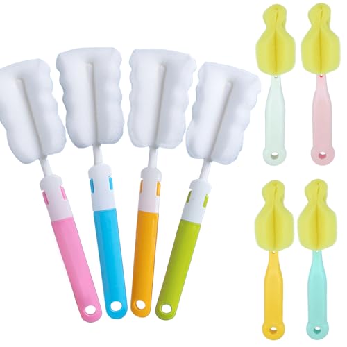 Image of INVODA Cleaning Brush Set, 8PCS Portable Bottle & Nipple Brushes Sponge Material, Soft & Fluffy Texture, Comfortable Grip, Hanging Holes, BPA Free, Ideal for Baby Bottles & Cups