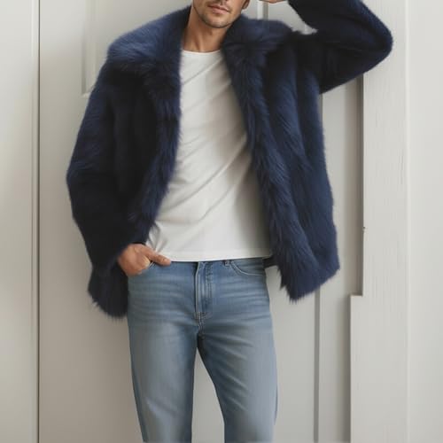 Image of Colf Men's Winter Parka Coat Lapel Faux Fur Jacket | Mens Faux Fur Coat, Long Sleeve, Fluffy Overcoat, Winter Jacket