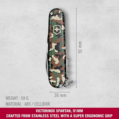 Victorinox Swiss Army Knife - Spartan - 12 Functions, Multitool - Camouflage Green, 91 mm, Medium (1360313)